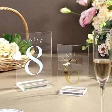 UNIQOOO 10 Pack Clear Blank Acrylic Sign Acrylic Wedding Table Numbers, 5 x 7 in, DIY Acrylic Sheet for for Wedding Table Number Holder, Table Display Stand Signs for Party Events, Office(Base not Included)