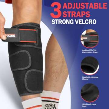 FEATOL Calf Brace, Adjustable Shin Splint, Calf Compression Wraps For Women Men, Leg Braces Support Large L (16.5-19") 1PC, Pain Relief, Strain, Reduces Muscle Swelling, Tearing, Hiking
