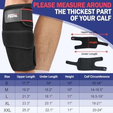 FEATOL Calf Brace, Adjustable Shin Splint, Calf Compression Wraps For Women Men, Leg Braces Support Large L (16.5-19") 1PC, Pain Relief, Strain, Reduces Muscle Swelling, Tearing, Hiking