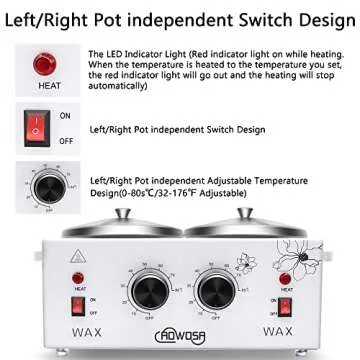 Double Wax Warmer Professional Electric Wax Heater Machine for Hair Removal, Dual Wax Pot Paraffin Facial Skin Body SPA Salon Equipment with Adjustable Temperature Set