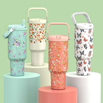 Cafezi 40 oz Tumbler with Lid and Straw, Stainless Steel Vacuum Insulated Tumblers with Flip Straw and Top Handle, Reusable Insulated Water Bottle for Home, Office, Leakproof, Fit in Cup Holder