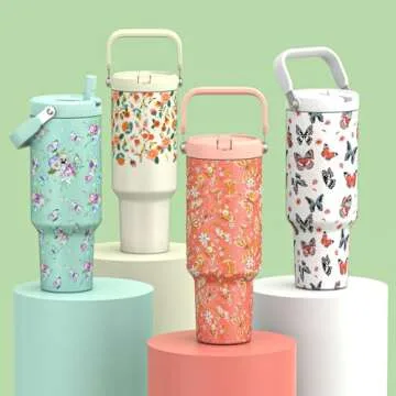 Cafezi 40 oz Tumbler with Lid and Straw, Stainless Steel Vacuum Insulated Tumblers with Flip Straw and Top Handle, Reusable Insulated Water Bottle for Home, Office, Leakproof, Fit in Cup Holder