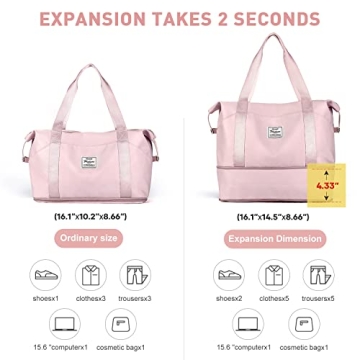 WONHOX Foldie Travel Tote Bag Expandable Waterproof Women