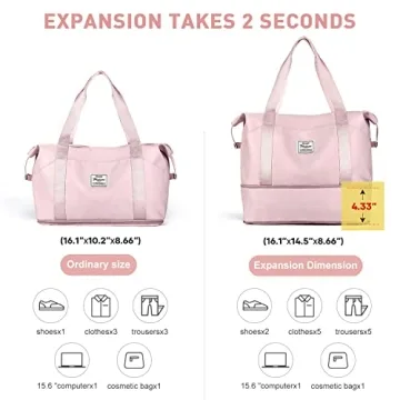 WONHOX Foldie Travel Tote Bag Expandable Waterproof Women