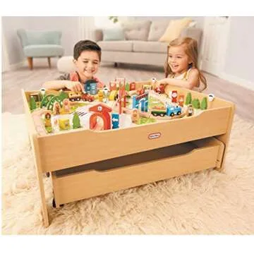 Little Tikes Real Wooden Train and Kids Table Set with Over 80 Multicolor Pieces Activity Table with...