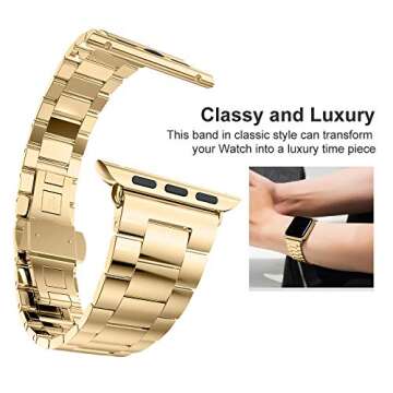 UMTELE Compatible with iWatch Band 42mm/44mm, Solid Stainless Steel Metal Wristband Strap with Butterfly Folding Clasp Replacement for iWatch Series 7/6/5/4/SE/3/2