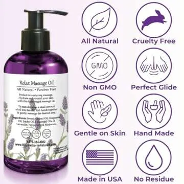 Relax Therapeutic Body Massage Oil - with Best Essential Oils for Sore Muscles & Stiffness – Lavender, Peppermint & Marjoram - All Natural - with Sweet Almond, Grapeseed & Jojoba Oil 8oz