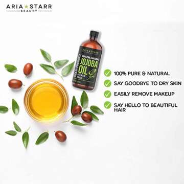 Aria Starr Jojoba Oil (4oz) - 100% Pure All Natural For Face, Hair Oil, Beard Oil, Hair Moisturizer,...