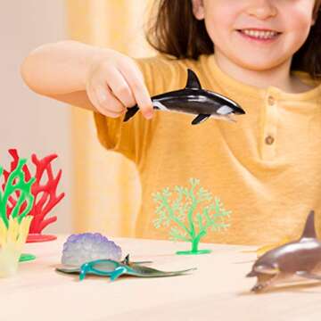 Terra by Battat – 60 Pcs Marine World – Realistic Ocean Animals Toys – Plastic Sea Animal Figurines & Accessories – Shark, Whale, Dolphin & More for Kids and Toddlers 3+