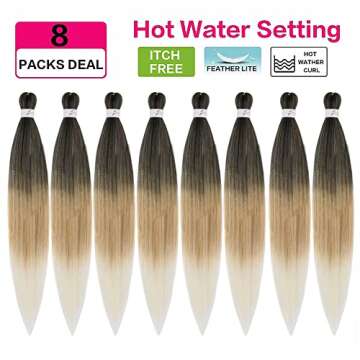 Pre Stretched Braiding Hair Ombre Brown Blonde 36 Inch 8 Packs Long Braids Itch Free Hot Water Setti...
