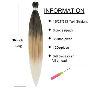 Pre Stretched Braiding Hair Ombre Brown Blonde 36 Inch 8 Packs Long Braids Itch Free Hot Water Setting Synthetic Fiber Yaki Texture Crochet Braiding Hair Extensions for Women