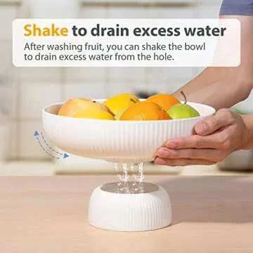 Magclay Ceramic Fruit Bowl with Draining Holes, 10" Large Fruit Basket with Multifunctional Removabl...