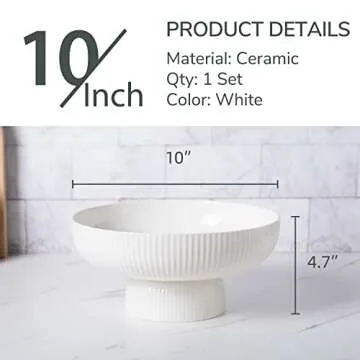 Magclay Ceramic Fruit Bowl with Draining Holes, 10" Large Fruit Basket with Multifunctional Removable Pedestal, Decorative Fruit Bowl for Table Countertop, Fruit and Vegetable Holder, White