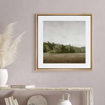 SIGNWIN Framed Canvas Print Wall Art Green Mountain Hill Forest Landscape View Nature Wilderness Illustrations Fine Art Farmhouse/Country Minimal for Living Room, Bedroom, Office - 16"x16" Natural