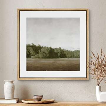 SIGNWIN Framed Canvas Print Wall Art Green Mountain Hill Forest Landscape View Nature Wilderness Illustrations Fine Art Farmhouse/Country Minimal for Living Room, Bedroom, Office - 16"x16" Natural