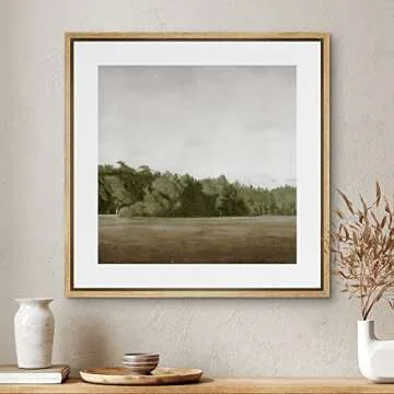 SIGNWIN Framed Canvas Print Wall Art Green Mountain Hill Forest Landscape View Nature Wilderness Illustrations Fine Art Farmhouse/Country Minimal for Living Room, Bedroom, Office - 16"x16" Natural