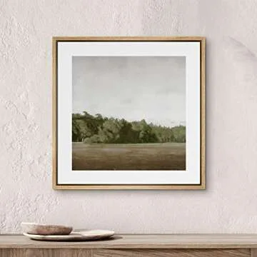 SIGNWIN Framed Canvas Print Wall Art Green Mountain Hill Forest Landscape View Nature Wilderness Illustrations Fine Art Farmhouse/Country Minimal for Living Room, Bedroom, Office - 16"x16" Natural