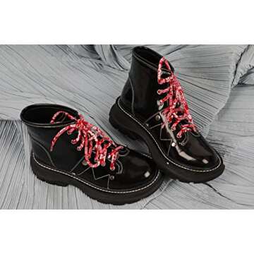 Shoelace Round Wave Shape Non Slip Heavy Duty and Durable Outdoor Climbing Shoelaces Hiking Red and White Shoe Laces Shoestrings, 120cm/47inch