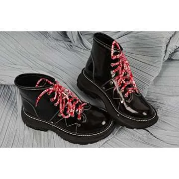 Shoelace Round Wave Shape Non Slip Heavy Duty and Durable Outdoor Climbing Shoelaces Hiking Red and White Shoe Laces Shoestrings, 120cm/47inch