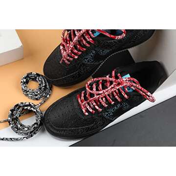 Shoelace Round Wave Shape Non Slip Heavy Duty and Durable Outdoor Climbing Shoelaces Hiking Red and White Shoe Laces Shoestrings, 120cm/47inch