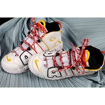 Shoelace Round Wave Shape Non Slip Heavy Duty and Durable Outdoor Climbing Shoelaces Hiking Red and White Shoe Laces Shoestrings, 120cm/47inch