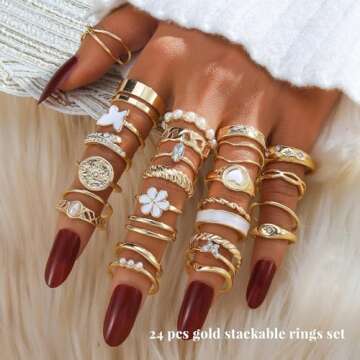 KISS WIFE Gold Knuckle Rings Set for Women, Dainty Simple Trendy Cute Stackable Finger Rings Pack, P...