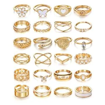 KISS WIFE Gold Knuckle Rings Set for Women, Dainty Simple Trendy Cute Stackable Finger Rings Pack, Perfect for Stacking Layering on Thumb and Knuckle, Mixed Size, Jewelry Gift (Cute)