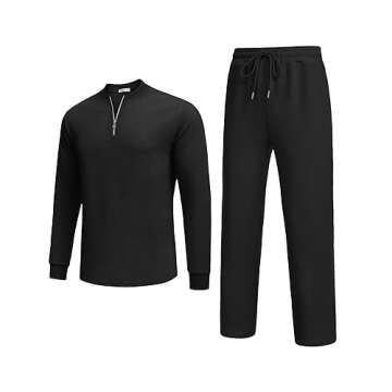 COOFANDY Men's 2 Piece Tracksuit Set Polo Athletic Quarter Zip Sweatsuit Long Sleeve Casual Sports Workout Jogging Black