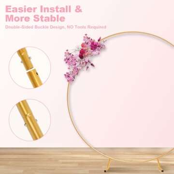 IDAODAN Round Backdrop Stand, 6.9ft(2.1m) Golden Circle Balloon Arch Backdrop Round Balloon Arch Sta...