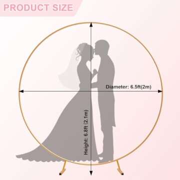 IDAODAN Round Backdrop Stand, 6.9ft(2.1m) Golden Circle Balloon Arch Backdrop Round Balloon Arch Stand Circle Arch Round Arch for Wedding Baby Shower Birthday Photo Background Supplies Decorations