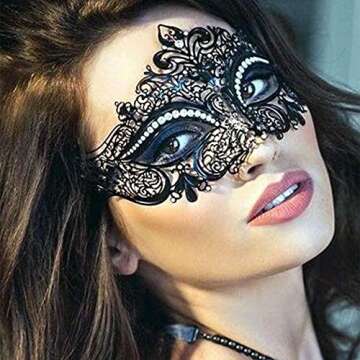 Campsis Women's Masquerade Mask Black Mardi Gras Masks Rhinestone Venetian Mask Halloween Ball Party Nightclub Masks for Women
