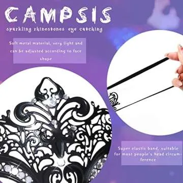 Campsis Women's Masquerade Mask Black Mardi Gras Masks Rhinestone Venetian Mask Halloween Ball Party Nightclub Masks for Women