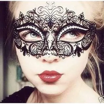Campsis Women's Masquerade Mask Black Mardi Gras Masks Rhinestone Venetian Mask Halloween Ball Party Nightclub Masks for Women