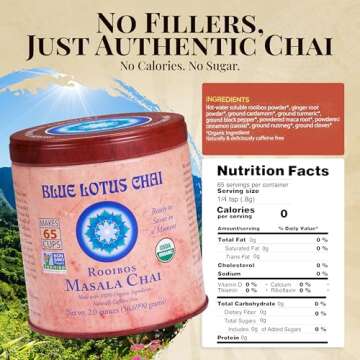 Blue Lotus Chai - Rooibos Flavor Masala Chai - Makes 65 Cups - 2 Ounce Masala Spiced Chai Powder wit...