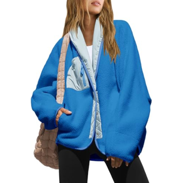 Nirovien Women's Fuzzy Fleece Jacket: Cozy Colorblock Sherpa Coat with Pockets