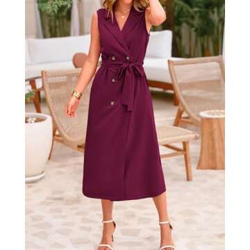 BTFBM Women's Summer Dresses 2024 Work Office Lapel V Neck Sleeveless High Waist Double Breasted Bla...