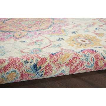 Nourison Passion Ivory/Pink 5'3" x 7'3" Area Rug, Boho, Moroccan, Bed Room, Living Room, Dining Room, Kitchen, Easy Cleaning, Non Shedding, (5' x 7')