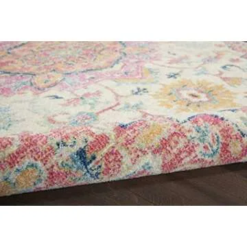Nourison Passion Ivory/Pink 5'3" x 7'3" Area Rug, Boho, Moroccan, Bed Room, Living Room, Dining Room, Kitchen, Easy Cleaning, Non Shedding, (5' x 7')