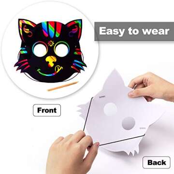 KXCOFTXI Halloween Mask Craft Kit for Kids, 52 Pcs Kids Magic Scratch Paper Animal Masks, DIY Rainbo...