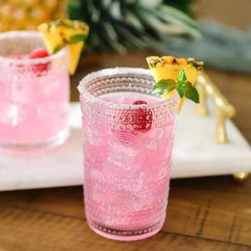 Kate Aspen Hobnail Beaded Floral Clear Drinking Glasses Set of 6, (13 oz) Vintage Glassware Set Cocktail Glass Set, Juice Glass, Water Cups | Great Hostess Gift & Gift for New Home Owners