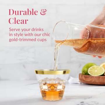 Prestee 100-Pack Gold Rimmed Plastic Cups - Elegant & Sturdy Drinkware for All Occasions