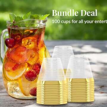 Elegant 100-Pack Gold Rimmed Plastic Cups for Parties