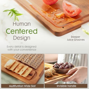 Astercook Bamboo Cutting Boards with Storage Stand and Juice Grooves