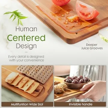 Astercook Bamboo Cutting Boards with Storage Stand and Juice Grooves