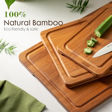 Astercook Bamboo Cutting Boards with Storage Stand and Juice Grooves