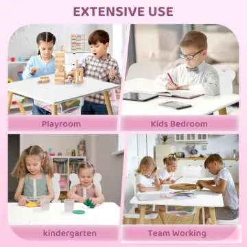 JOYMOR Kids Table and 2 Chairs Set with Storage & Removable Tabletop, Panda Ear Chairs, 3-in-1 Kids Activity Table for Craft, Playroom Toddler Table and Chair Set for Kids 2-5