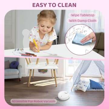 JOYMOR Kids Table and 2 Chairs Set with Storage & Removable Tabletop, Panda Ear Chairs, 3-in-1 Kids Activity Table for Craft, Playroom Toddler Table and Chair Set for Kids 2-5