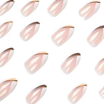 24Pcs Almond Press on Nails Medium Fake Nails White and Brown Diagonal French False Nails Press Ons Pink Glossy Full Cover Glue on Nails Acrylic Press on Nail Kit for Women Manicure