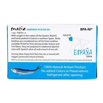 Matiz Sardines in Olive Oil, 4.2 Ounce Can (Pack of 5) Spanish Gourmet Wild Caught Natural Fish for ...