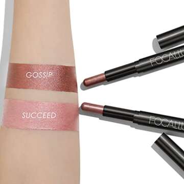 FOCALLURE 2 Pcs Cream Eyeshadow Stick,Brightener Eyeshadow Pencil Crayon,Highlighter Eye Shadow Stick Sets with Crease-proof Formula,Long Lasting Waterproof Eye Shadow Make Up,Silky Peach